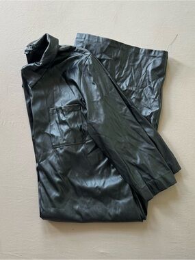 Japparel faux-leather midi shirt dress